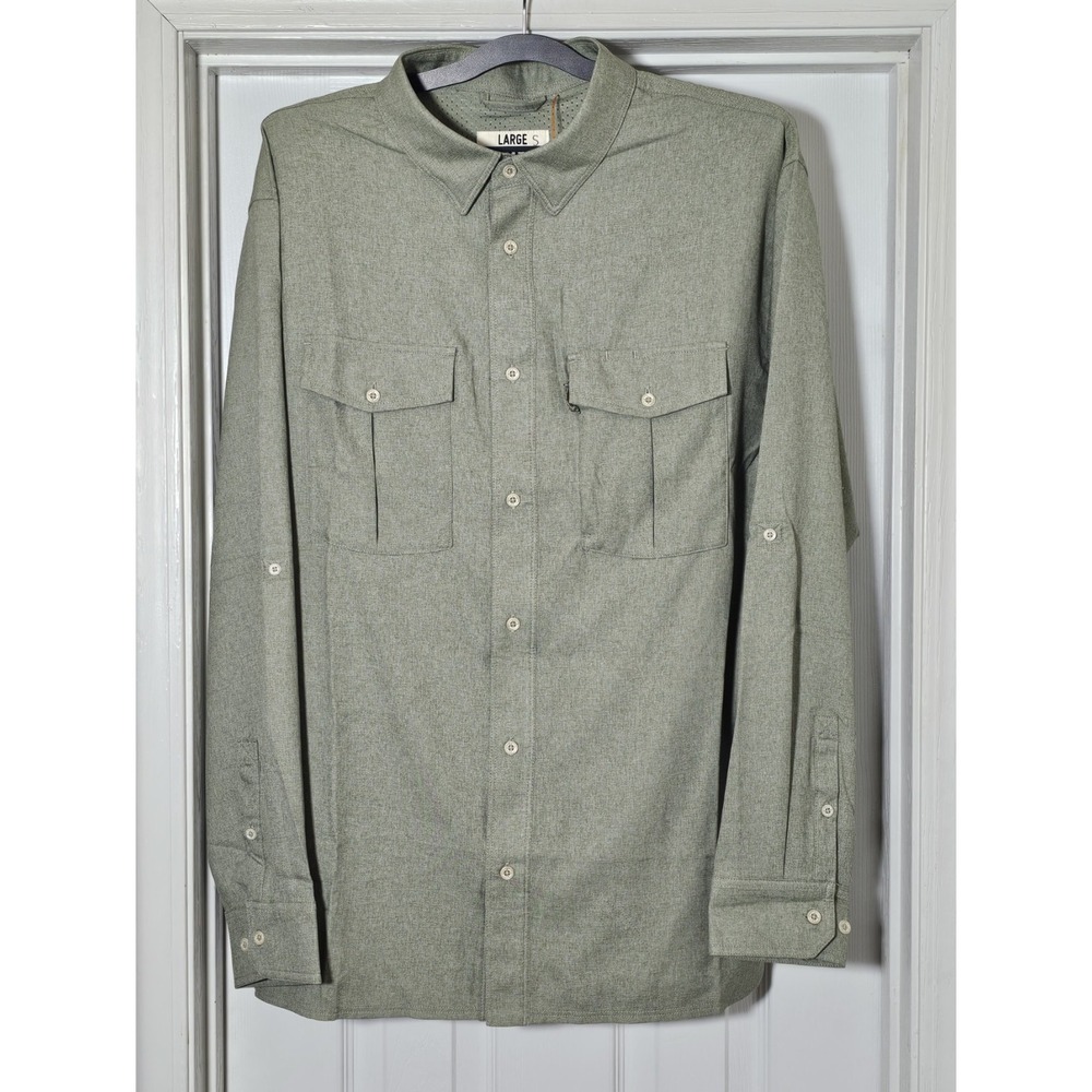 Zero Foxtrot Shirt Mens Large Green Vented Fishing Outdoor Button Up Stretch